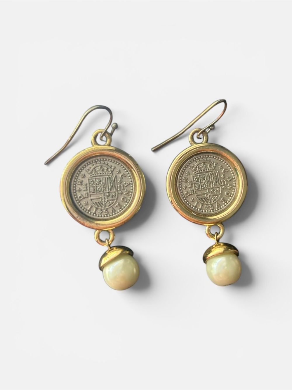 Gold-Tone Coin & Pearl Drop Earrings